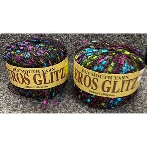 2) Plymouth Yarn Eros Glitz Color 104 Metallic Fuchsia Lime Aqua Ladder Italy